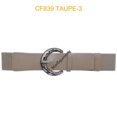 Ceinture large élastique boucle dorée beige