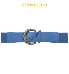 Ceinture large élastique boucle dorée bleu
