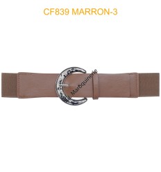 Ceinture large élastique boucle dorée marron