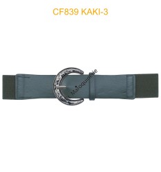 Ceinture large élastique boucle dorée kaki