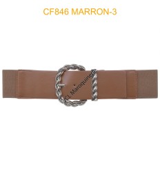 Ceinture large élastique boucle dorée marron