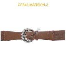 Ceinture large élastique boucle dorée marron