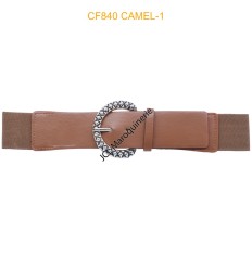 Ceinture large élastique boucle dorée marron