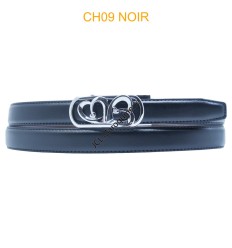 Ceinture femme automatique boucle crémaillère sans trous en croute de cuir de vachette CH09 NOIR