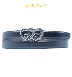 Ceinture femme automatique boucle crémaillère sans trous en croute de cuir de vachette CH10 NOIR