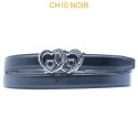 Ceinture femme automatique boucle crémaillère sans trous en croute de cuir de vachette CH10 NOIR