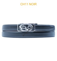 Ceinture femme automatique boucle crémaillère sans trous en croute de cuir de vachette CH11 NOIR