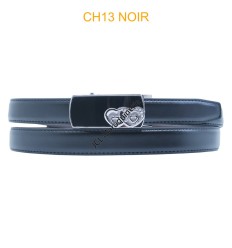 Ceinture femme automatique boucle crémaillère sans trous en croute de cuir de vachette CH13 NOIR