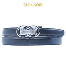 Ceinture femme automatique boucle crémaillère sans trous en croute de cuir de vachette CH14 NOIR
