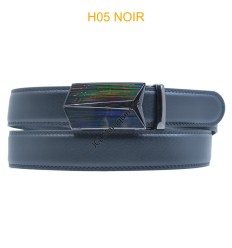 Ceinture automatique boucle crémaillère sans trous en croute de cuir de vachette 3.5 cm H05 noir