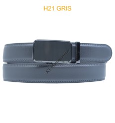Ceinture automatique boucle crémaillère sans trous en croute de cuir de vachette 3.5 cm H21 gris