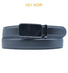 Ceinture automatique boucle crémaillère sans trous en croute de cuir de vachette 3.5 cm H21 noir