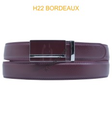 Ceinture automatique boucle crémaillère sans trous en croute de cuir de vachette 3.5 cm H22 bordeaux