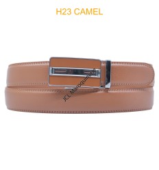Ceinture automatique boucle crémaillère sans trous en croute de cuir de vachette 3.5 cm H23 camel