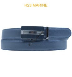 Ceinture automatique boucle crémaillère sans trous en croute de cuir de vachette 3.5 cm H23 marine