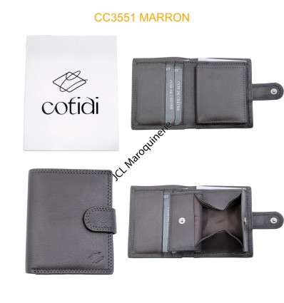 Portefeuille COTIDI avec portemonnaie anti RFID en cuir marron
