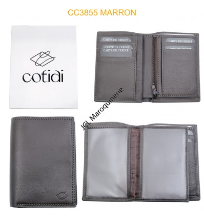 Portefeuille COTIDI 1 volet anti RFID en cuir marron