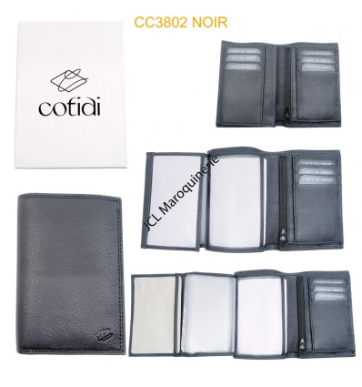 Portefeuille COTIDI 3 volet anti RFID en cuir noir
