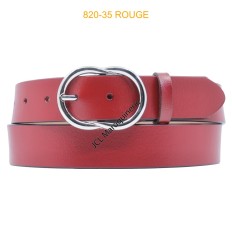 Ceinture femme en croute de cuir de vachette 35mm rouge