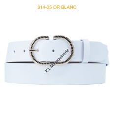 Ceinture femme en croute de cuir de vachette 35mm blanc