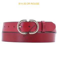 Ceinture femme en croute de cuir de vachette 35mm rouge