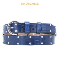 Ceinture femme crocodile à rivet marine