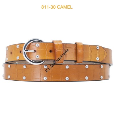 Ceinture femme crocodile à rivet camel