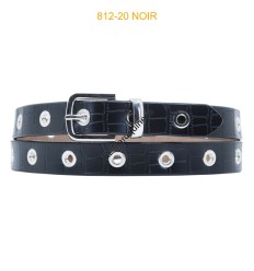 Ceinture femme crocodile à œillets noir