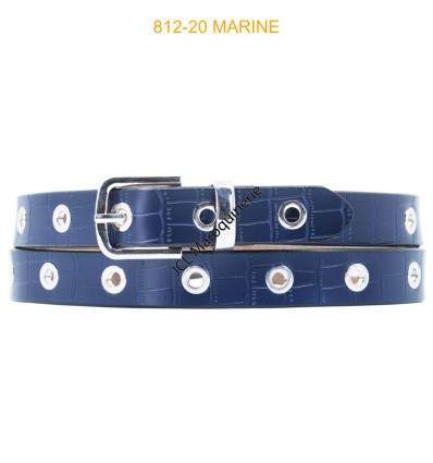 Ceinture femme crocodile à œillets marine