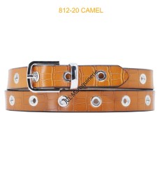 Ceinture femme crocodile à œillets camel