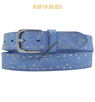 Ceinture en cuir de vachette A2619 BLEU