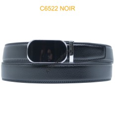 Ceinture automatique boucle crémaillère sans trous en croute de cuir de vachette 3.5 cm C6522 NOIR 