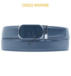 Ceinture automatique boucle crémaillère sans trous en croute de cuir de vachette 3.5 cm C6522 MARINE