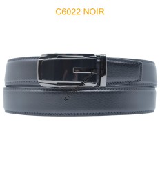 Ceinture automatique boucle crémaillère sans trous en croute de cuir de vachette 3.5 cm C6022 NOIR