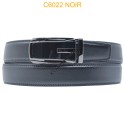 Ceinture automatique boucle crémaillère sans trous en croute de cuir de vachette 3.5 cm C6022 NOIR