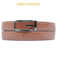 Ceinture automatique boucle crémaillère sans trous en croute de cuir de vachette 3.5 cm C6022 COGNAC