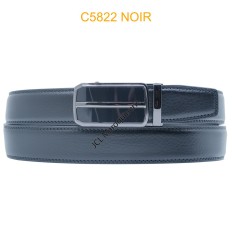 Ceinture automatique boucle crémaillère sans trous en croute de cuir de vachette 3.5 cm C5822 NOIR