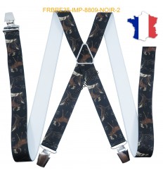 Bretelle "X" Elastique à pinces 35mm Fabrication Française FRBRE35-IMP-8809 NOIR