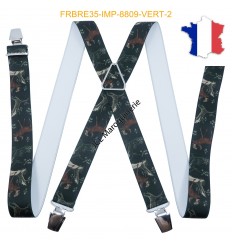 Bretelle "X" Elastique à pinces 35mm Fabrication Française FRBRE35-IMP-8809 VERT