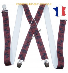 Bretelle "X" Elastique à pinces 35mm Fabrication Française FRBRE35-IMP-8811 ROUGE
