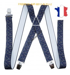 Bretelle "X" Elastique à pinces 35mm Fabrication Française FRBRE35-IMP-8812 BLEU