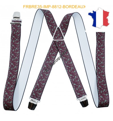 Bretelle "X" Elastique à pinces 35mm Fabrication Française FRBRE35-IMP-8812 BORDEAUX