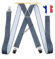 Bretelle "X" Elastique à pinces 35mm Fabrication Française FRBRE35-IMP-8812 GRIS