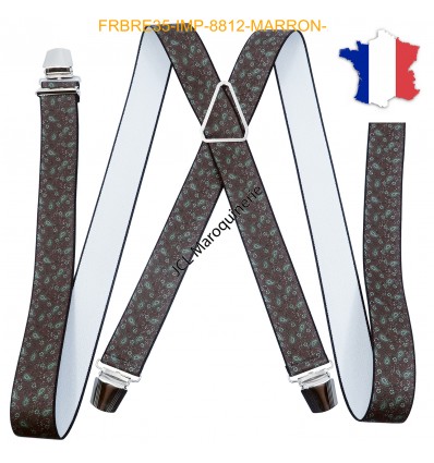 Bretelle "X" Elastique à pinces 35mm Fabrication Française FRBRE35-IMP-8812 MARRON