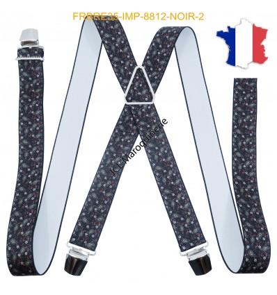 Bretelle "X" Elastique à pinces 35mm Fabrication Française FRBRE35-IMP-8812 NOIR