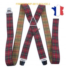 Bretelle "X" Elastique à pinces 35mm Fabrication Française FRBRE35-IMP-8813 ROUGE