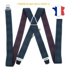 Bretelle "X" Elastique à pinces 35mm Fabrication Française FRBRE35-IMP-8813 VERT
