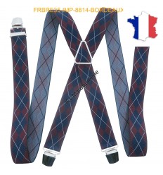 Bretelle "X" Elastique à pinces 35mm Fabrication Française FRBRE35-IMP-8814 BORDEAUX