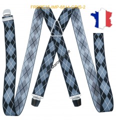 Bretelle "X" Elastique à pinces 35mm Fabrication Française FRBRE35-IMP-8814 GRIS