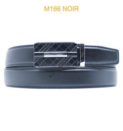 Ceinture automatique boucle crémaillère sans trous en croute de cuir de vachette 3.5 cm noir M166